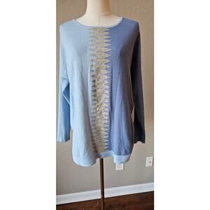 Gabby Isabella Light Blue Silver Metallic Woven Back Oversized Sweater Large